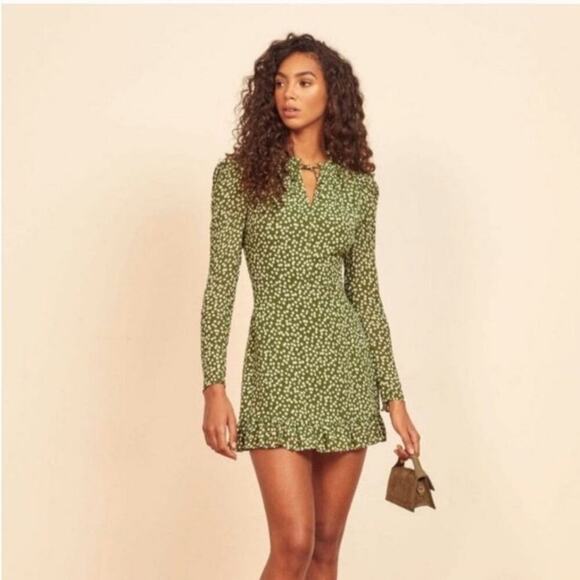 Reformation Marcy Green Polka Dot Dress Size: 8 - Picture 1 of 7